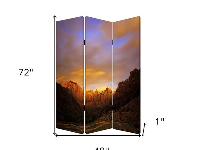 72" Brown Canvas Folding Three Panel Screen Room Divider