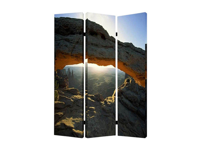 72" Brown Canvas Folding Three Panel Screen Room Divider