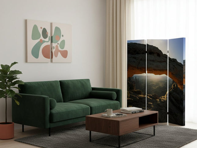 72" Brown Canvas Folding Three Panel Screen Room Divider