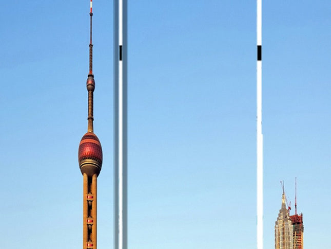 72" Blue Reversible China Cityscape Canvas Folding Three Panel Screen Room Divider