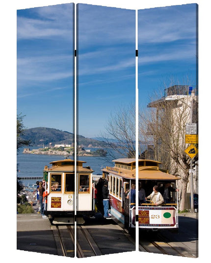 48" X 72" Multi Color Wood Canvas San Francisco  Screen