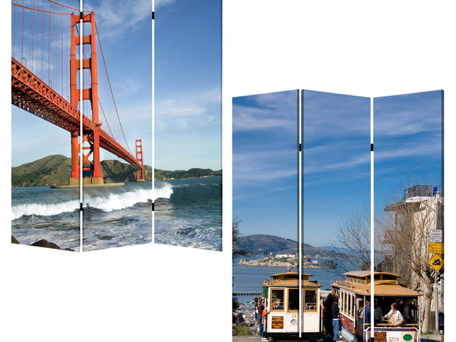 48" X 72" Multi Color Wood Canvas San Francisco  Screen