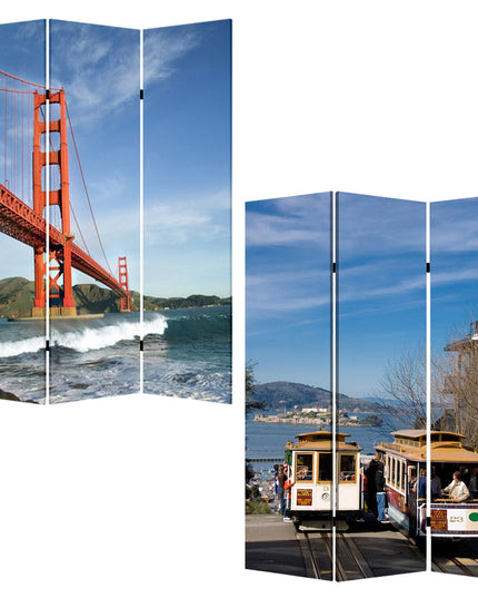 48" X 72" Multi Color Wood Canvas San Francisco  Screen