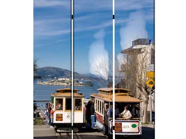 48" X 72" Multi Color Wood Canvas San Francisco  Screen