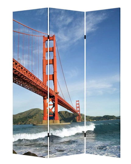 48" X 72" Multi Color Wood Canvas San Francisco  Screen