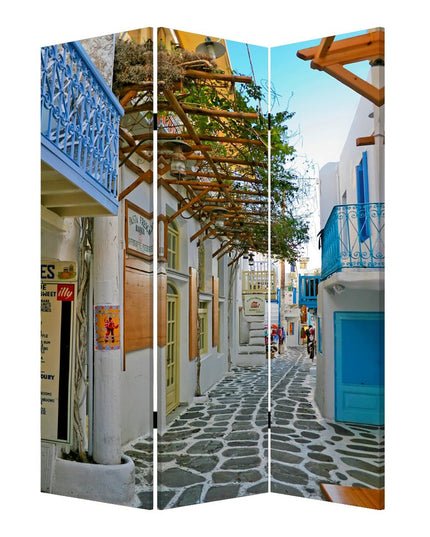 48" X 72" Multi Color Wood Canvas Greece  Screen