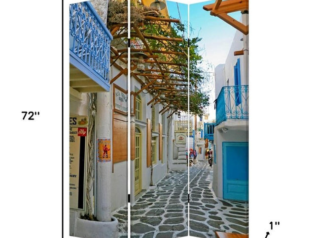 48" X 72" Multi Color Wood Canvas Greece  Screen