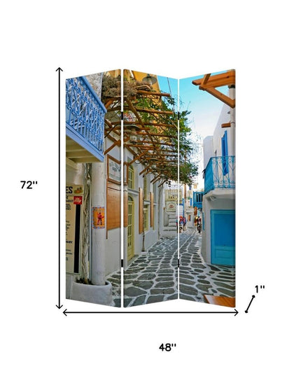 48" X 72" Multi Color Wood Canvas Greece  Screen