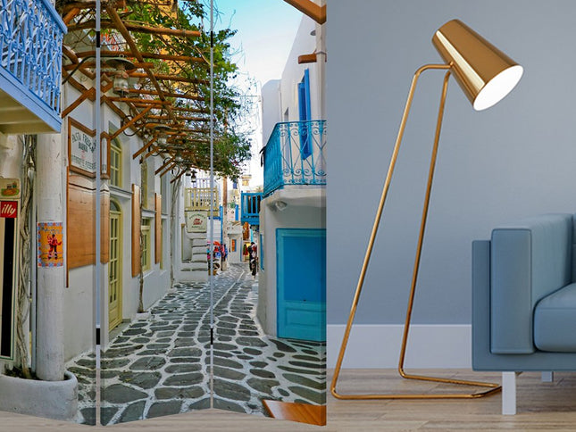 48" X 72" Multi Color Wood Canvas Greece  Screen