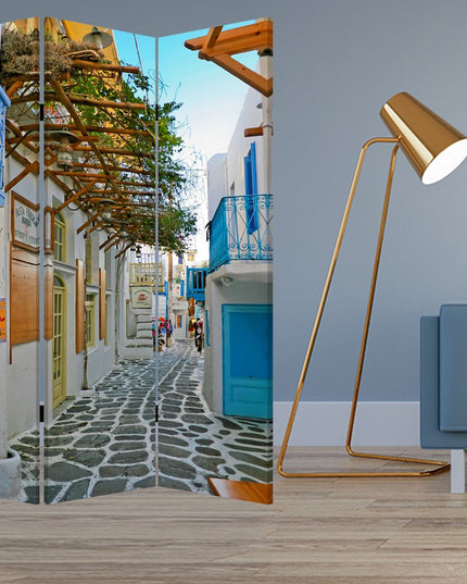 48" X 72" Multi Color Wood Canvas Greece  Screen