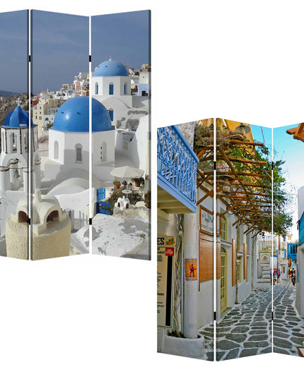 48" X 72" Multi Color Wood Canvas Greece  Screen