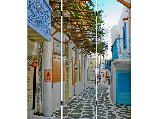 48" X 72" Multi Color Wood Canvas Greece  Screen