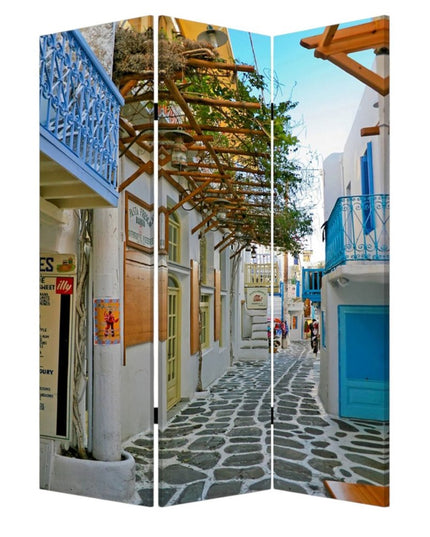 48" X 72" Multi Color Wood Canvas Greece  Screen