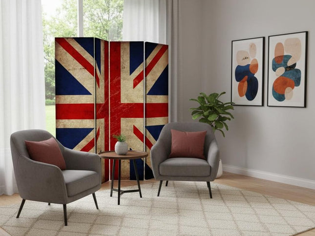 84 X 84 Multi Color Wood Canvas Union Jack  Screen
