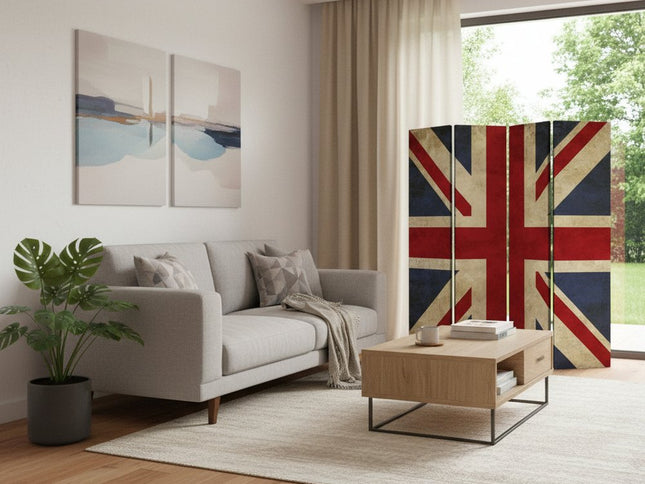 84 X 84 Multi Color Wood Canvas Union Jack  Screen