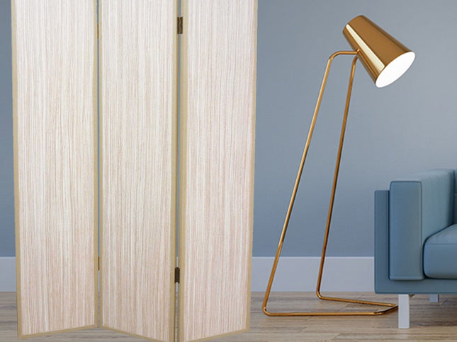 71" Beige Folding Three Panel Screen Room Divider
