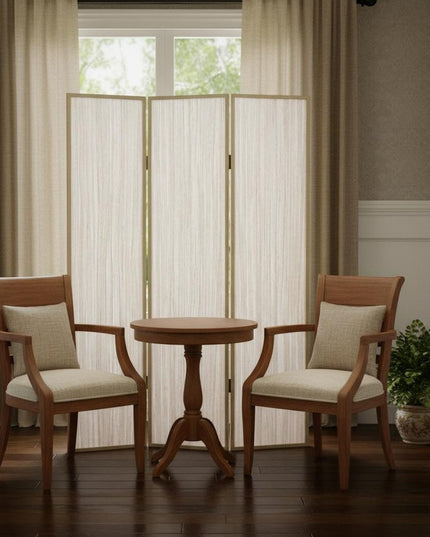 71" Beige Folding Three Panel Screen Room Divider