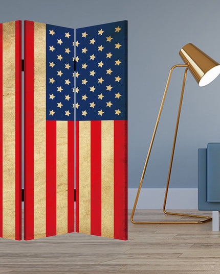 48 X 72 Multi Color Wood Canvas American Flag  Screen