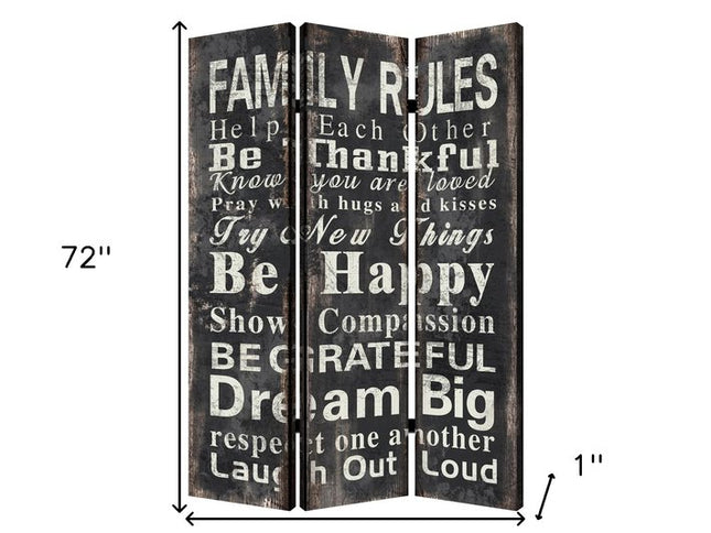 72" Black And White Canvas Folding Three Panel Screen Room Divider