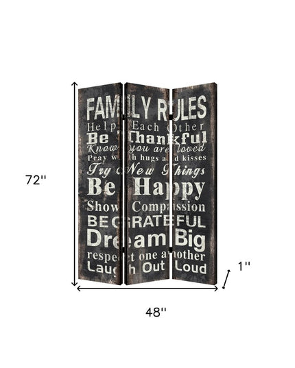 72" Black And White Canvas Folding Three Panel Screen Room Divider