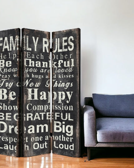 72" Black And White Canvas Folding Three Panel Screen Room Divider