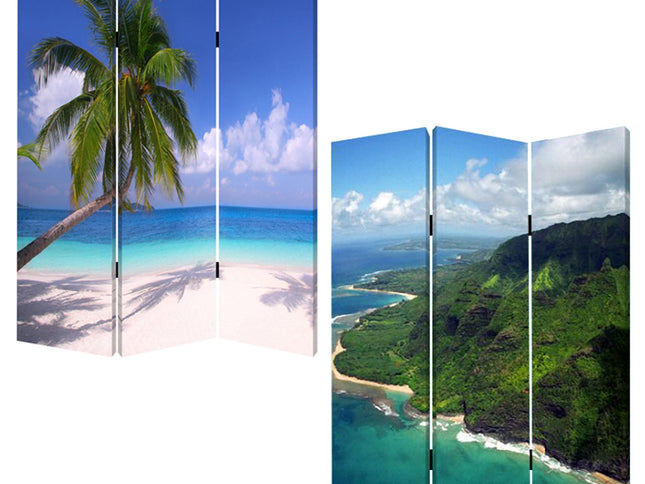 48 X 72 Multi Color Wood Canvas Palm Tripical  Screen