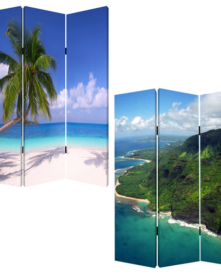 48 X 72 Multi Color Wood Canvas Palm Tripical  Screen