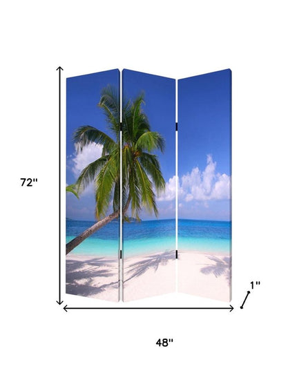 48 X 72 Multi Color Wood Canvas Palm Tripical  Screen