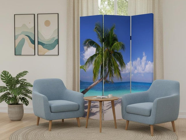 48 X 72 Multi Color Wood Canvas Palm Tripical  Screen