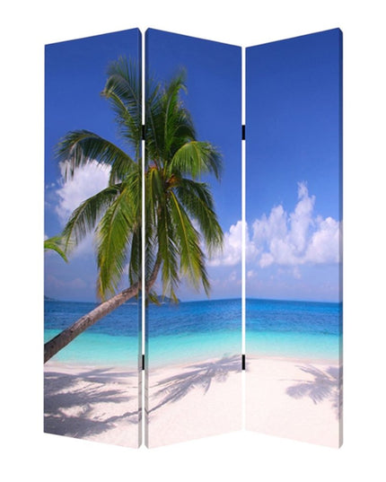 72" Blue And Green Canvas Folding Three Panel Screen Room Divider