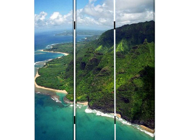 72" Blue And Green Canvas Folding Three Panel Screen Room Divider