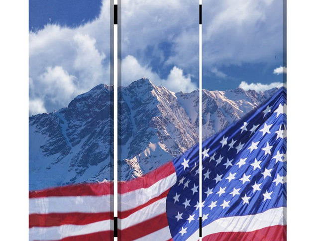 72" Red White And Blue American Flag Reversible Canvas Folding Three Panel Room Divider