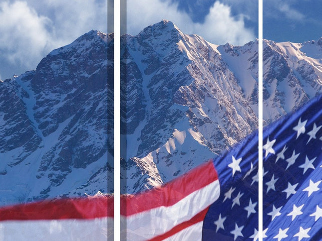 72" Red White And Blue American Flag Reversible Canvas Folding Three Panel Room Divider