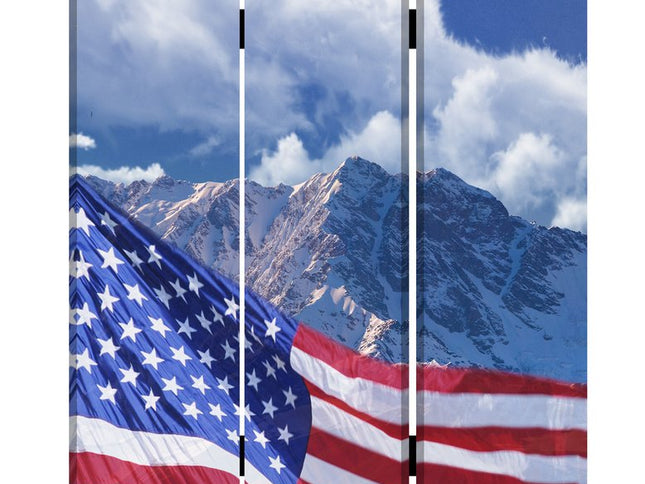 72" Red White And Blue American Flag Reversible Canvas Folding Three Panel Room Divider