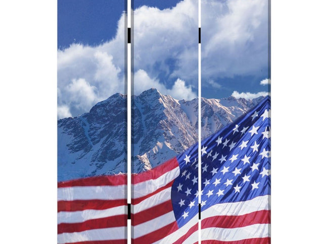 72" Red White And Blue American Flag Reversible Canvas Folding Three Panel Room Divider