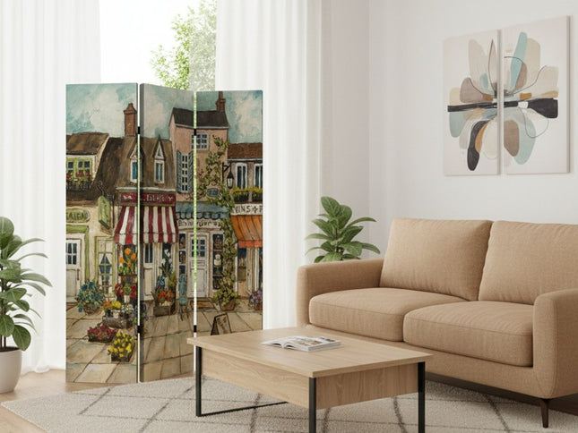 48 X 72 Multi Color Wood Canvas Seaside Town Slate  Screen