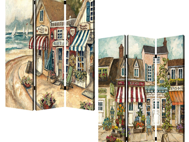 48 X 72 Multi Color Wood Canvas Seaside Town Slate  Screen