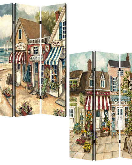 48 X 72 Multi Color Wood Canvas Seaside Town Slate  Screen