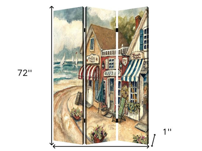 48 X 72 Multi Color Wood Canvas Seaside Town Slate  Screen