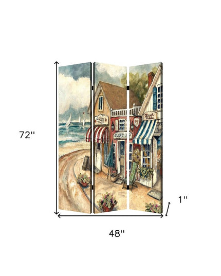 48 X 72 Multi Color Wood Canvas Seaside Town Slate  Screen