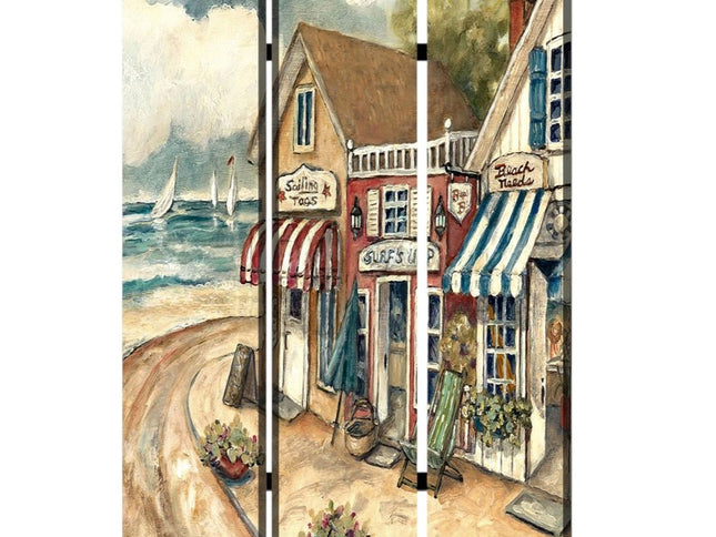 48 X 72 Multi Color Wood Canvas Seaside Town Slate  Screen