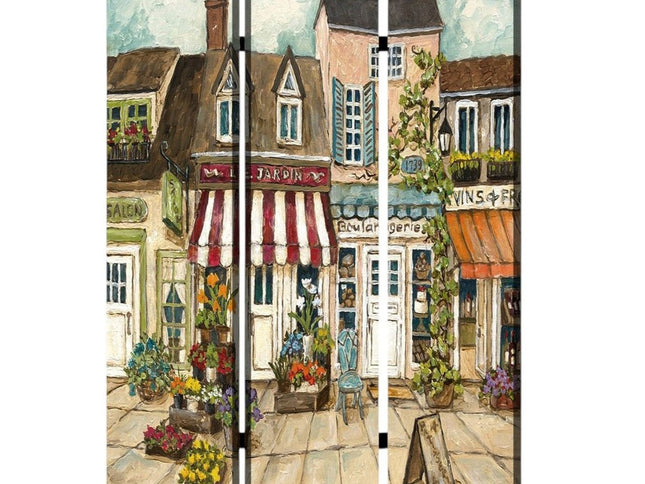 48 X 72 Multi Color Wood Canvas Seaside Town Slate  Screen