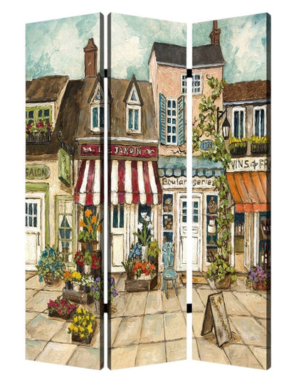 72" Beige Canvas Folding Three Panel Screen Room Divider