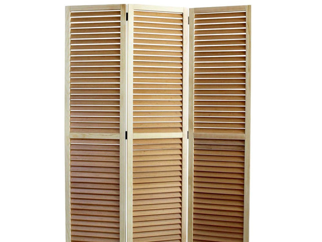 67" Natural Wood Folding Three Panel Screen Room Divider