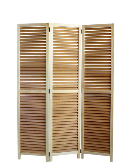 67" Natural Wood Folding Three Panel Screen Room Divider