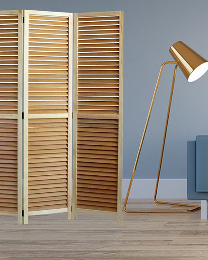 67" Natural Wood Folding Three Panel Screen Room Divider