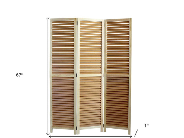67" Natural Wood Folding Three Panel Screen Room Divider