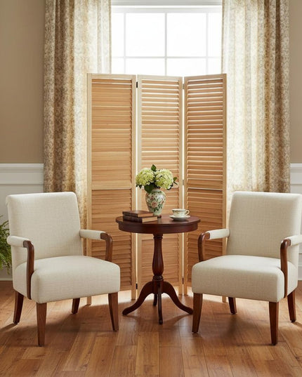 67" Natural Wood Folding Three Panel Screen Room Divider