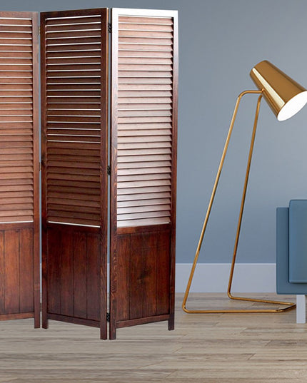 67" Brown Wood Folding Three Panel Screen Room Divider
