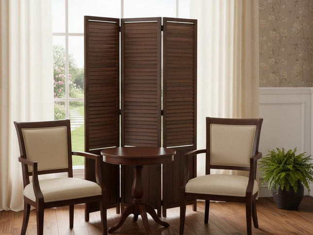 67" Brown Wood Folding Three Panel Screen Room Divider